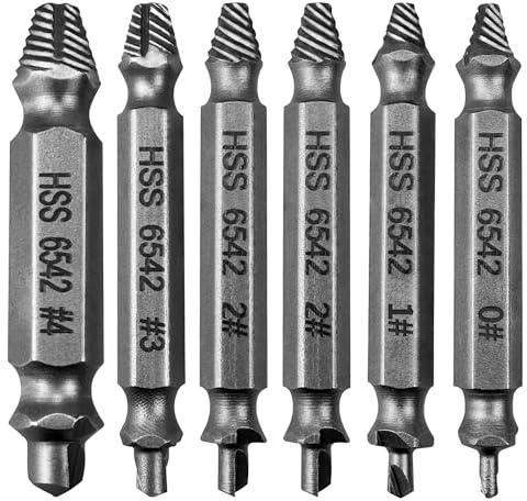 6 Pcs Estrattori Viti Danneggiate,Estrattore Viti,Estrattore Viti Spanate,Dispositivo Di Rimozione Bullone Rotto In Acciaio H.S.S 6542# (Durezza Superiore a 63HCR) per Danneggiati/Spellati