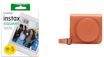 Fujifilm instax Square Marco Blanco, película instantánea, 5 x 10 Fotos & SQ1 - Funda para cámara de Fotos, Color Naranja
