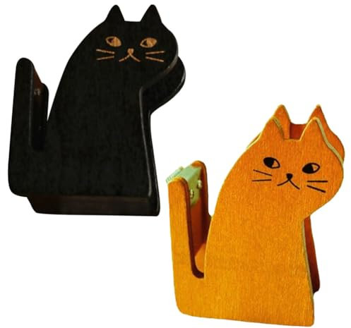 Operitacx Katzen-Klebebandabroller 2 Stück Hölzerner Kätzchen-Klebebandhalter Dekorativer Washi-Klebebandschneider Desktop-Klebebandrollen-Aufbewahrungsständer Für Das Heimbüro