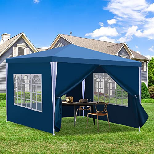 Daromigo Tonnelle de jardin 3 x 3 m, étanche, avec parois latérales amovibles et grandes fenêtres, protection UV pour extérieur, jardin, fête, camping, bleu