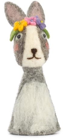 ETC Baden Import dekorativer witziger Eierwärmer grau weißer Hase mit Blumenkranz (2)