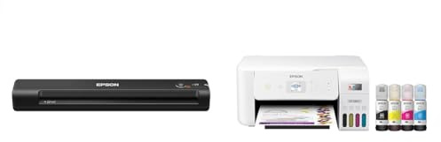 Epson Workforce ES-50 Portable Sheet-Fed Document Scanner for PC and Mac & EcoTank ET-2803 Wireless Color All-in-One Cartridge-Free Supertank Printer with Scan