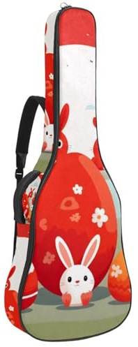 Universale Tasche für Akustikgitarre, wasserdichte Gigbag mit Zubehörfach, mehrere Taschen, rotes Osterhasenei, mehrfarbig, 42.9x16.9x4.7 in, Gitarrentasche