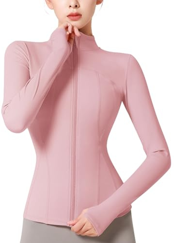 SHEKINI Women's Running Jackets with Thumb Hole Full Zip Front Yoga Tops Long Sleeve Sports T-Shirt Fitness Workout Gym Tops