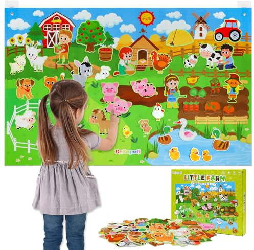 Dr.Rapeti Farm Animals Felt Story Board Set 41PCS Preschool Farmhouse Barnyard Theme Busy Board Story Set Storytelling Early Learning Interactive Play Kit Wall Hanging for Toddlers Kids Children 4+
