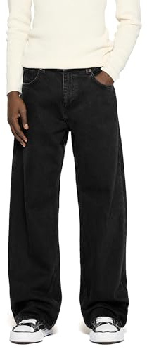 Vince Baggy fit jeans svarta jeans herr 5-ficksstil med knapp- och dragkedja 100 % bomull, svart, 33W x 32L