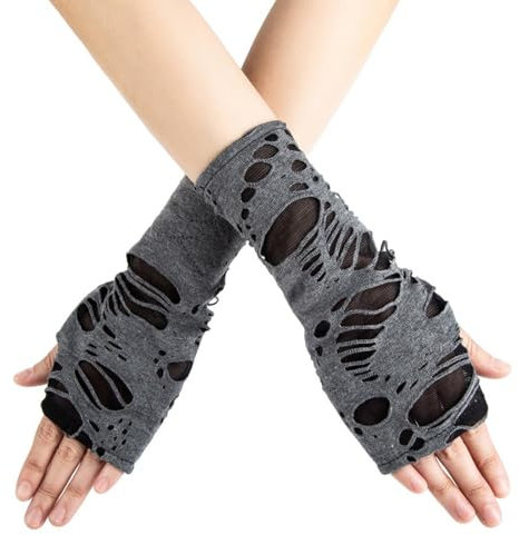 Halloween Fingerlose Handschuhe, Gothic Handschuhe, Gothic Handschuhe mit Ärmeln 1 Paar | Cosplay Kostüm Zubehör, Armwärmer Damen, Zerrissene Handschuhe mit gebrochenem für Halloween, Ein,