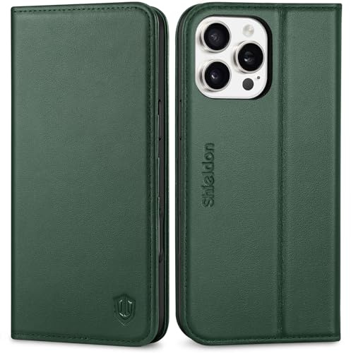 SHIELDON äkta läderfodral för iPhone 16 Pro Max 6,9 5G 2024, nattgrön