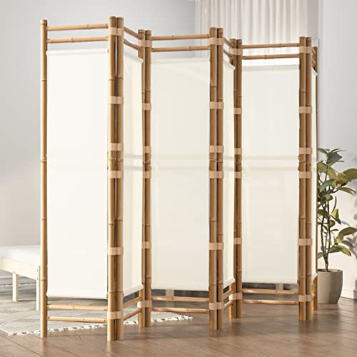 Cizuho Divisorio Ambienti 6 Pannelli Pieghevole 240 cm bambù e Tela,Paravento da Interno,Separé Divisorio Interno Pieghevole con Piedini Stabili,Pannelli Divisori per Interni per Casa e Ufficio