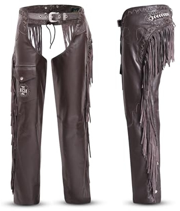 Assless Leather Chaps for Men and Women – Premium Full Grain Cowhide Western Cowboy Motorcycle Chaps – Handmade, Dark Brown, XXXXXL