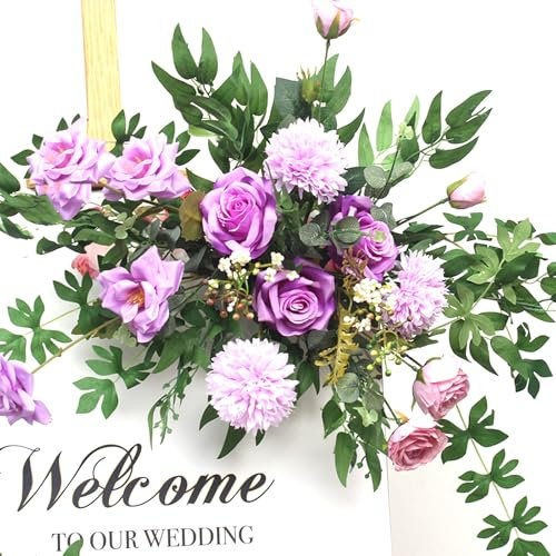 djgkENVQ Künstliche Blumen, Willkommensschild-Dekoration, hängende Blumen, Verlobung, Bankettschild, Eckblumen, Fotografie-Requisiten-Ornamente(Purple)