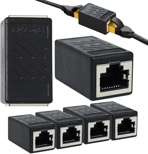 LUCTHY RJ45 Ethernet Coupler, 6-Pack Extension Adapter for Cat 5, Cat 6, and Cat 7 Cables – High-Speed Female to Female Connector for LAN, Powerline Networking, and Extender Applications (Black-6Pack)