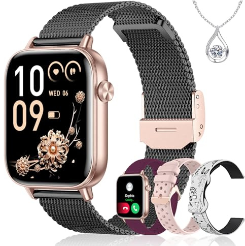 Iaret Reloj Inteligente Mujer, 1.83 Smartwatch con 4 Correas, Llamadas Bluetooth, Monitor Sueño/Ritmo Cardíaco/SpO2/Menstrual, 110+ Modos Deportivos Pulsera Actividad para iOS/Android, Oro Negro