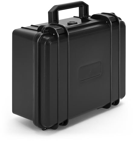 Goumthe Étui rigide étanche avec insert en mousse, étui portable pour appareil photo avec éponge personnalisable et deux trous pour cadenas, boîte à outils antichoc 28 x 24 x 12,7 cm, Noir