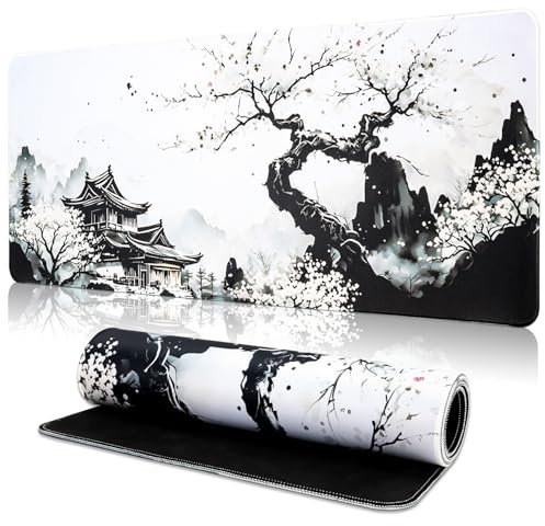 TOPWAYS Mouse Mat Mouse Pad, Large Desk Mat Gaming Mouse Pad Keyboard Mat Desk Pad Mousemat Extend Long Mouse Mat for Keyboard and Mouse 800 x 300 x 3mm (Cherry Blossom)