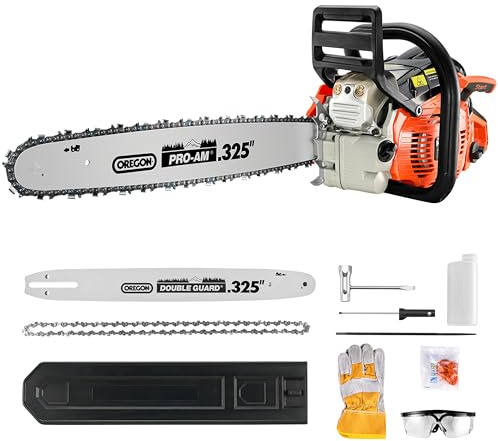 NovorikX Benzin-Kettensäge 55CC (55cm³ Hubraum) 20 (50.8cm) Schnittlänge, 2,4kW Motorleistung, 13000rpm, GS-geprüft, 600ml Tank | für Brennholz, Baumschnitt & Gartenpflege inkl. Oregon Schwert-Set