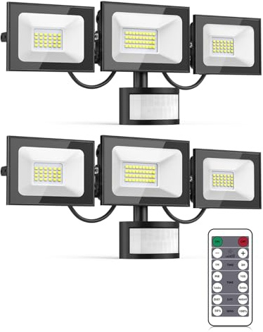 Lightasea Projecteur LED avec détecteur de mouvement, 100 W, 10 000 lm, 3 têtes réglables, blanc froid 6 500 K, avec télécommande, étanche IP65, pour garage et jardin
