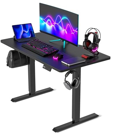 FEZIBO Electric Standing Desk 100 x 60 cm, Height Adjustable Sit Stand Desk with 3 Memory Presets, Home Office Computer Desk, Black Frame with Black Top