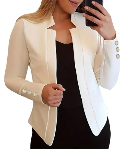 Blazer Donna Corto, Giacca Elegante Donna Giacca da Abito Aperta sul Davanti Giacca con Bavero da Ufficio Giacca Lunghe Casual Oversize Giacca da Abito Business Casuale Cardigan