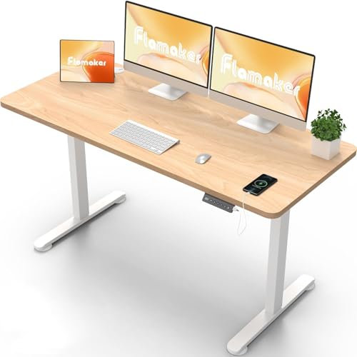 Flamaker Höhenverstellbarer Schreibtisch Ganze Tischplatte 110 x 53 cm, Schreibtisch Höhenverstellbar Elektrisch mit Memory Steuerung, Gaming Tisch mit Sitzende Erinnerung und USB-Aufladung (Beige)
