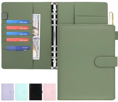 Ringbuch A5, Ringbuch A5 Nachfüllbar, Innenpapier Nicht Enthalten, Green | 6 Loch, Budget Binder mit Magnetischer Schnalle für A5-Füllpapier und Bargeld, Budget-Umschläge, Büros Zuhause Schule