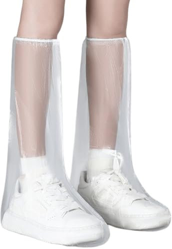 AABDTYYD 5 Pairs Shoe Covers Disposable Waterproof, High-Cut PE Rain Boot Covers with Elastic Bands (Transparent 46x39cm) - Adult UK 4-9, 18g/Pc for Outdoor Travel, Hiking & Rainy Days