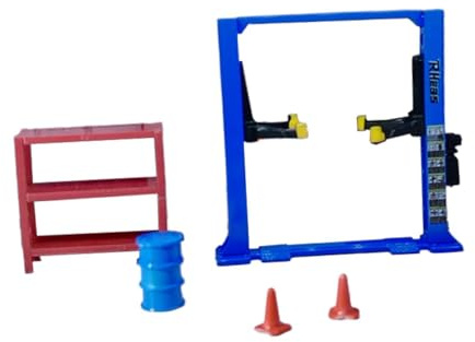 1/64 Scale Garage Accessories Tool Kit Container Car Lift Oil Drum Model, Blue Lift