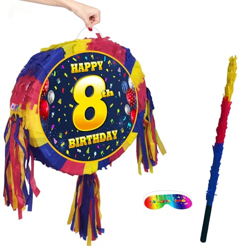 8th birthday pinata and stick - Eight year party game - Big 18 inch