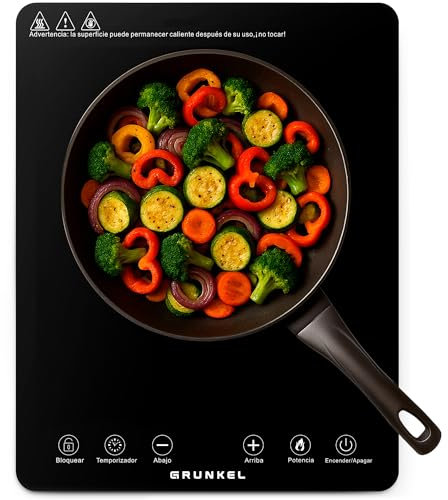 Placa de cocción por Infrarrojos de GRUNKEL IFR-2000 y 2000W, 8 Niveles, 29x37cm, Control Táctil, Temporizador. Fácil de limpiar con superficie de cristal.