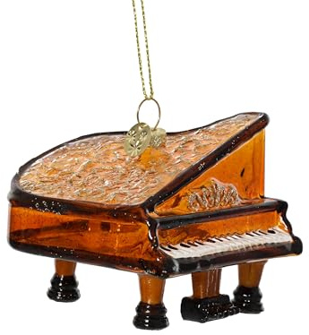 Kaemingk Christbaumschmuck Glas 7,6cm - Klavier Figur zum Aufhängen - Weihnachtsbaum Anhänger für Weihnachten - Christbaumanhänger & Weihnachtsbaumschmuck - Musik Instrument Flügel Hellbraun