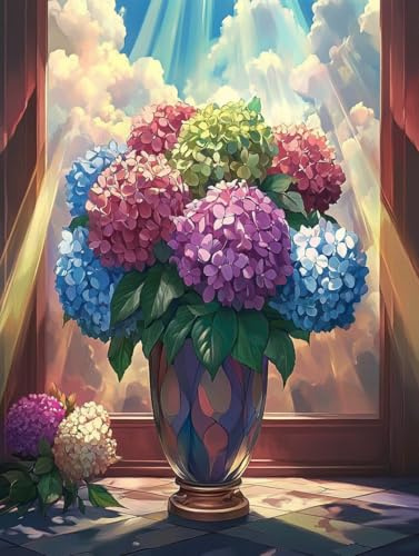 Diamond Painting Kit Completo Ortensia Fiore Pittura Diamante Adulti, 5D Diamantini Crystal Art Bambini, DIY Ricamo a Punto Croce con Strass Hobby Creativi Adulti Casa Decorazione 45x60cm h-280