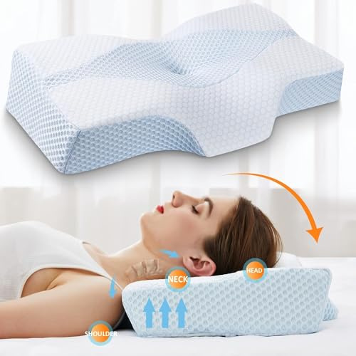 Kopfkissen gegen Nackenschmerzen & Schulterschmerzen – Orthopädisches Nackenkissen aus Memory Foam mit 2 Höhen, ergonomisches Kopfkissen mit kühlendem, waschbarem Bezug für Seiten- & Rückenschläfer