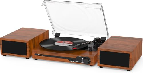 Udreamer Giradischi con altoparlanti, giradischi Bluetooth per dischi in vinile, giradischi LP con 3 velocità, USB, RCA, Marrone