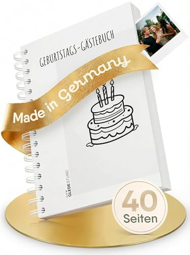 GLEDESTUND® Gästebuch Geburtstag mit Fragen | 40 Doppel-Seiten | 7 verschiedene Steckbriefe inkl. Fragen | Fotoalbum Geburtstag | DIN A5