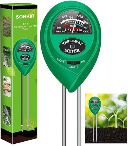 Hygrometre de Sol Testeur Humidité Plante Testeur PH 3 en 1, Testeur de PH du Sol/Humidité/Intensité de la Lumière du Soleil Plantes d'intérieur Hygrometre pour Pot de Fleurs, Jardin, Ferme