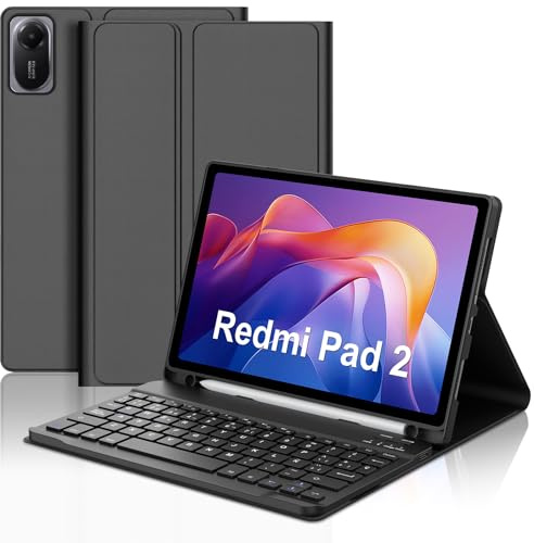 JADEMALL Funda con Teclado para Redmi Pad 2 11 Pulgadas, Español Ñ Teclado Bluetooth Inalámbrico Desmontable con Funda Delgada y Portalápices para Tableta Xiaomi Redmi Pad 2 11 2025, Negro
