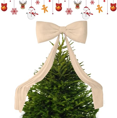 Fi-occo Topper Per Albero Di Natale - Fiocchi Giganti In Velluto Per Albero Di Natale | Fi-occo Decorativo Festivo In Velluto Grande Multifunzionale Per Casa, Soggiorno, Ca-mino, Parete (Champagne)