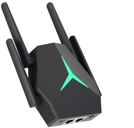 1200Mbps Amplificador Señal WiFi 5G y 2.4G Repetidor WiFi Largo Alcance, WiFi Extender con 4 Antenas de Alta Ganancia,2 Puerto LAN,Extensor de WiFi para casa y Oficina,Fácil de Instalar (Negro)