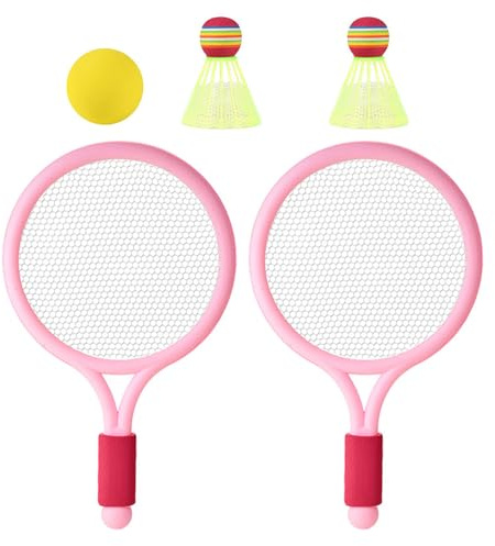 Dcfbkl Raquette de tennis pour enfants, raquette de badminton avec tennis et 2 volants pour enfants, tout-petits, sports d'extérieur et d'intérieur, poignée confortable