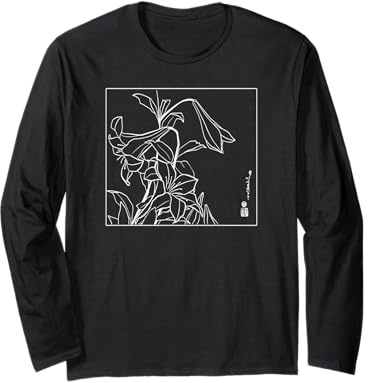 Fiori di Giglio Giapponese Line Art - Hokusai Inspired Botanical Maglia a Manica