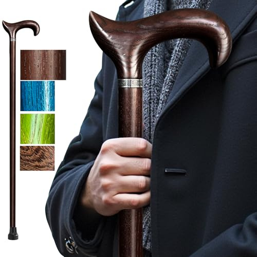 ispuoocti Handgefertigter Gehstock Holz Damen und Herren, mit 226 kg Belastbarkeit Gehstöcke Für Senioren,Ergonomische Derby-High-End-Gehstöcke aus Natürlichem Massivholz,Geeignet Für Geschenke