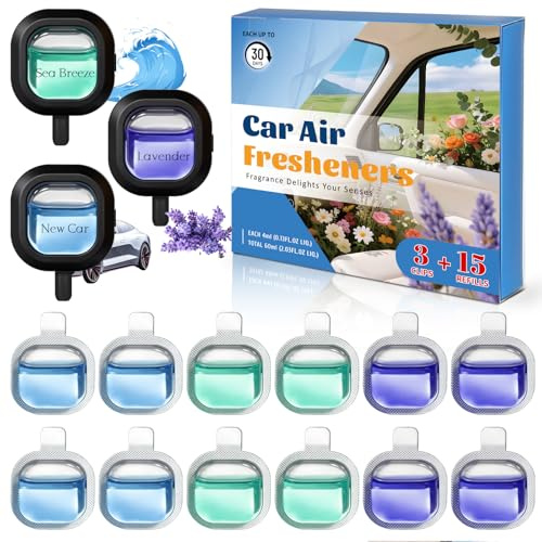 DERDUFT Car Air Freshener Vent Clip, Car Perfume, 3 Diffusers & 12 Refills