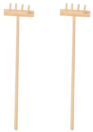 OSALADI Lot de 2 Mini Râteaux en Bambou Naturel 14 Cm X 3,5 Cm, Râteau de Jardin Zen à 4 Dents, Accessoires pour Bac à Sable, Outil Écologique pour Décoration Jardin Zen et Bureau