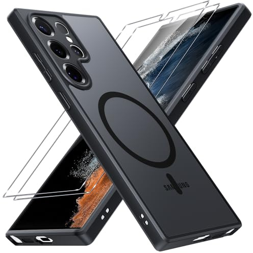 Magnetic Case for Samsung Galaxy S22 Ultra with 2 Screen Protector [Compatible with MagSafe], Translucent Matte Black Slim Shockproof Anti-Scratch Magnetic Phone Case for Samsung S22 Ultra 6.8-Inch
