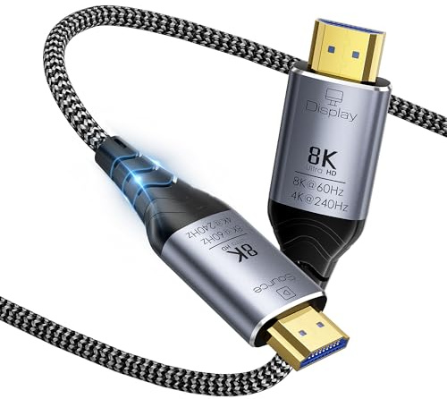 Cavo HDMI in fibra ottica da 10 metri, 8K, 8 Gbps, cavo HDMI 2.1 intrecciato ad alta velocità, 8K a 60 Hz, 4K a 120 Hz, Dynamic HDR, eARC, HDCP 2.2 e 2.3, 3D, per laptop, PC, PS5, Xbox, HDTV, monitor