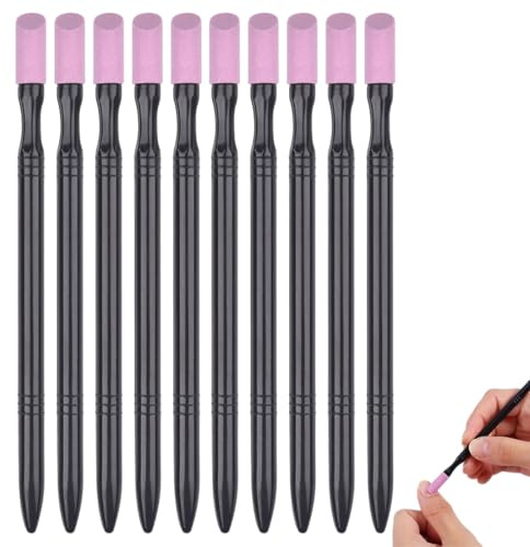 Lot de 10 Limes à Ongles en Pierre pour Nail Art Double-headed, Poussoir Durable Réutilisable de Cuticule, Ongles Stylo à Polir Stylo, B