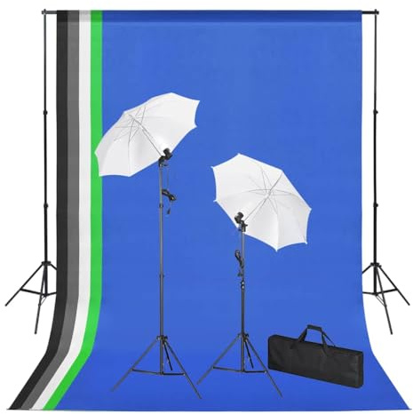 Kaloriko Fotostudioset med 5 färgade bakgrunder, aluminiumstativ, dagsljuslampor 5 500 Kelvin, 2 skärmar, justerbar höjd upp till 230 cm, bärbar för porträtt- och produktfotografering