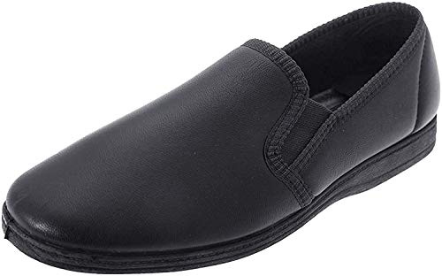 Men's softie Leather Slippers HADLEY twin gusset with rubber sole (10 UK, Black)