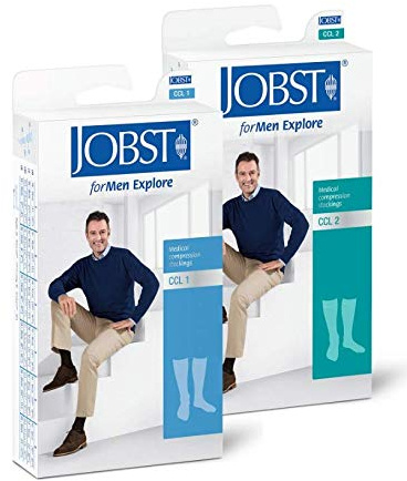 Jobst forMen Explore - Herren Kompressionsstrümpfe Kniestrümpfe | KKL1 | regular | Navy | V | Reisestrümpfe | Freizeitstrümpfe | mit Baumwolle und integrierten Carbonfasern