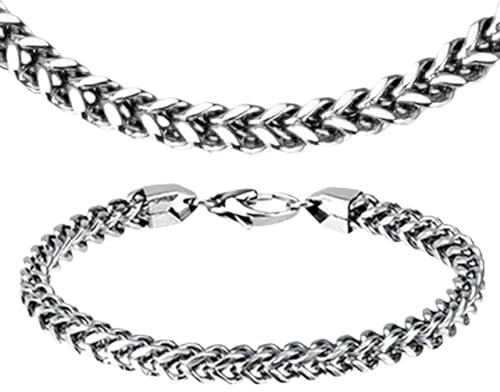 Mianova Set Edelstahl Armband Armreif Panzer Armband Armreif Glieder Armband Armreif Edelstahl Armband Armreif und Kette Panzerkette Edelstahlkette Silber